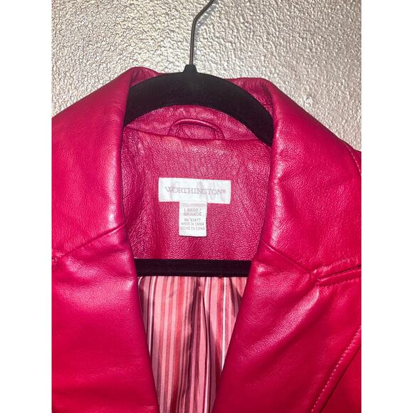 Worthington Professional Office Business Preppy Patriotic Red Leather Blazer - Picture 3 of 7